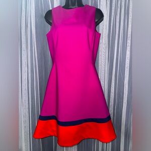 Belle Badgley Mischka Hot Pink Colorblock Fit and Flare Dress, Size 4